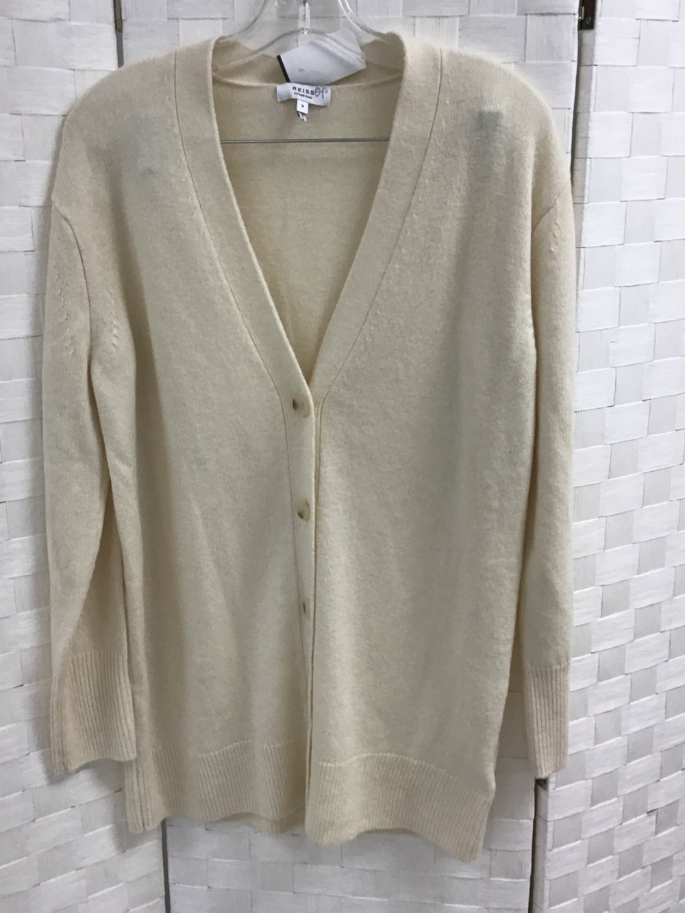 Reiss Cashmere Blend Cream V-Neck Button-Front